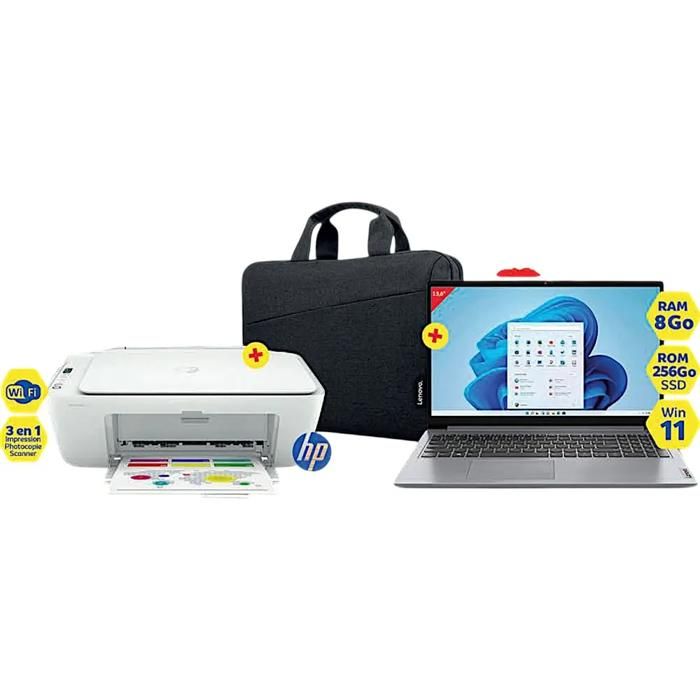 PC Lenovo IP1 N4500 8Go 256SSD W11 + sacoche + imprimante HP 2710