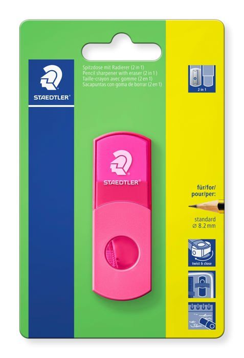 Taille-crayon - Staedtler - 511SEF20BK - 2 en 1 - Gomme rose fluo - Précision et praticité