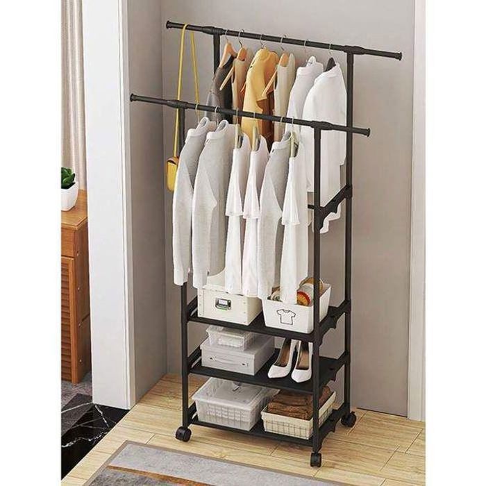 Porte-manteau vêtements triangulaire multifonctionnel, amovible de chambre à coucher avec roulettes