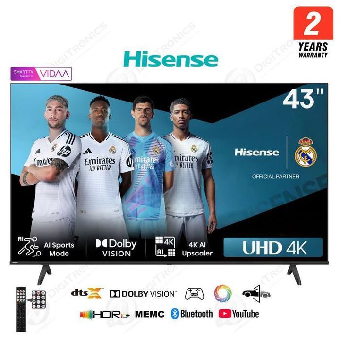 43 Smart Tv 4K Ultra HD Système Vidaa Série A6N Dolby Vision, Durant 2 Ans Garantie, 43A6N