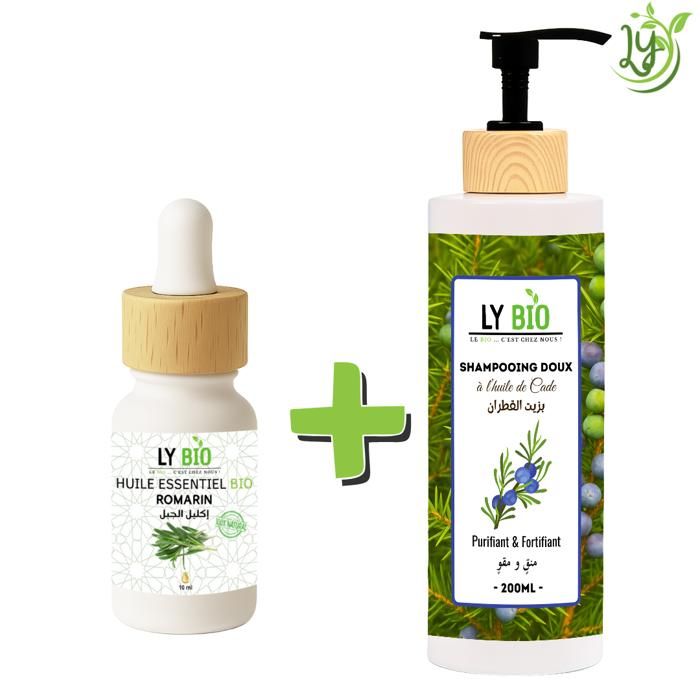 LYBIO PACK HUILE ESSENTIEL ROMARIN 10ML + SHAMPOOING A L'HUILE DE CADE 200ML - PURIFIANT & FORTIFIANT