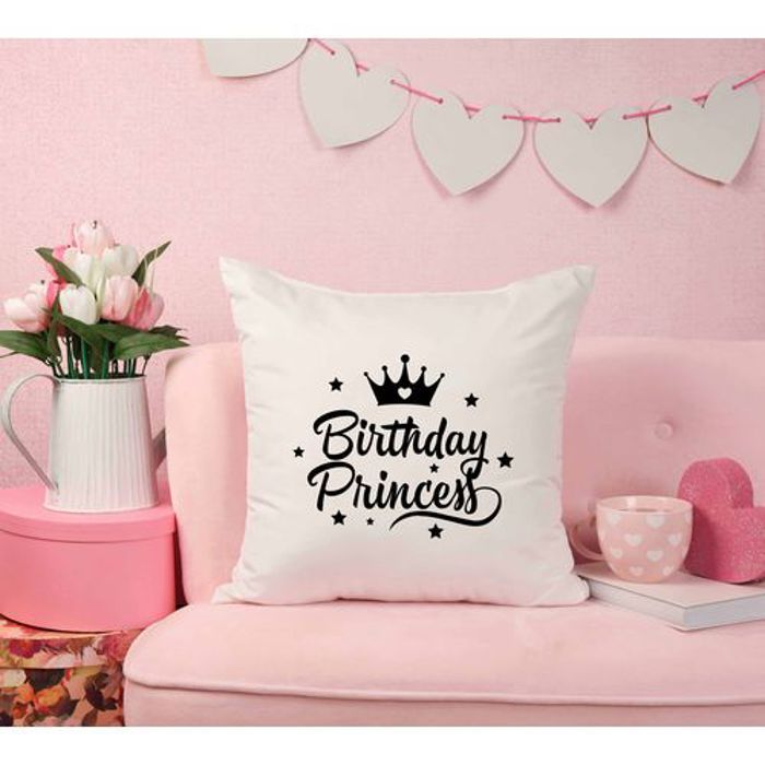 Housse de coussin - Birthday Princesse - 40x40 cm - Tissu satin - Résistante - Lavable en machine