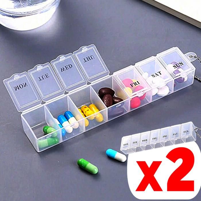 2 Boites à médicaments Semainier Pilulier quotidien Distributeur de Médicaments pour Pilule Capsule hebdomadaire 7 jours