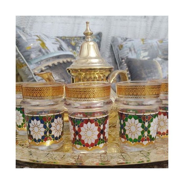 Verres à thé - Marocain - 12 Pcs - Cristal - Multicolore - Design traditionnel