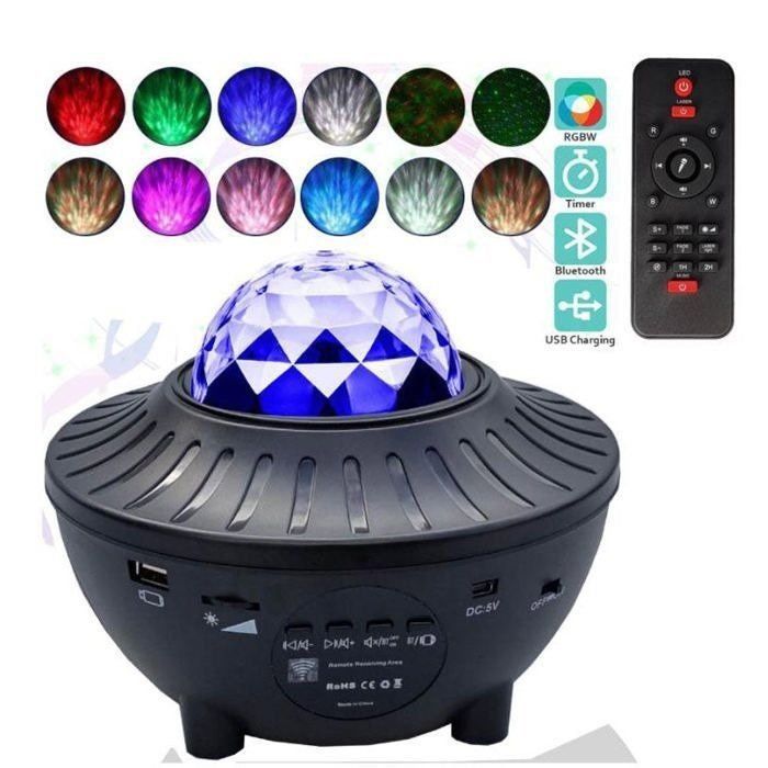 Projecteur LED Galaxy avec haut-parleur Bluetooth et télécommande.