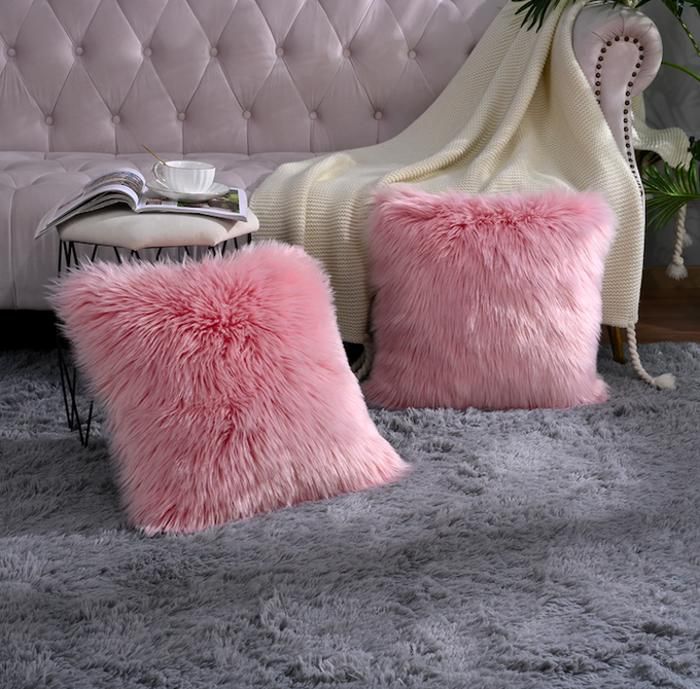Housse de coussin - IMPRIME - Lot de 2 - Fourrure artificielle - 45x45 cm - Décoratif