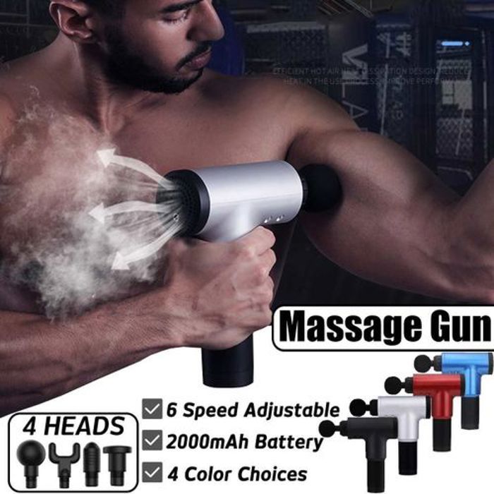 Pistolet de massage électrique - Relaxation - 4 têtes - 6 vitesses - 75dB silencieux - 2000mAh