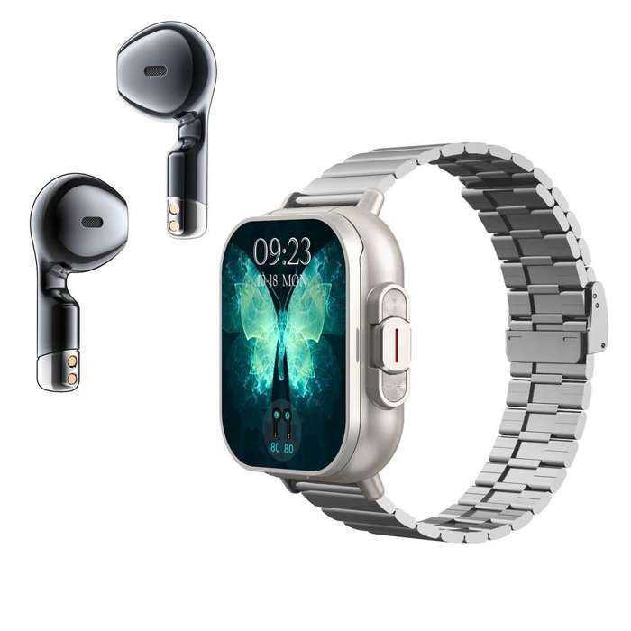 Montre connectée D8 tws 2 en 1, casque d'écoute bluetooth - Métal - Gris