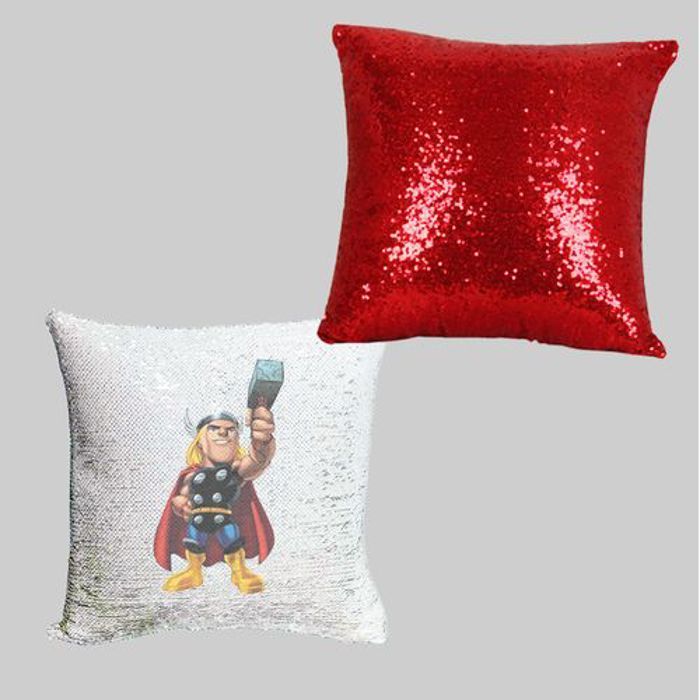 Housse de coussin - Thor - Imprimé rouge - 40 x 40 cm - Paillettes légères - Résistante