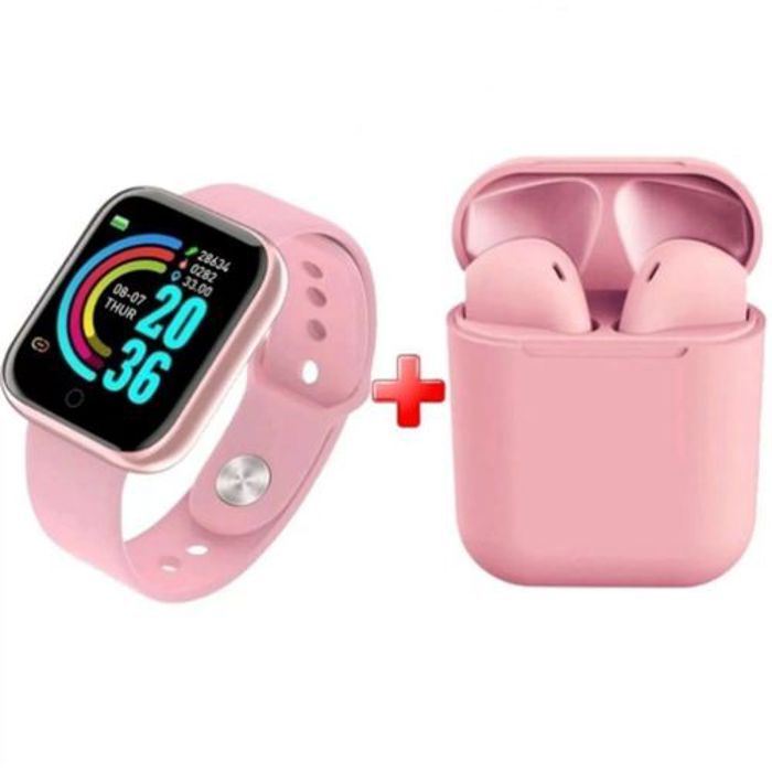 Pack écouteurs Bluetooth i12 - MARQUE - Smart Watch Y68 - Rose - Bracelet intelligent - Mixte