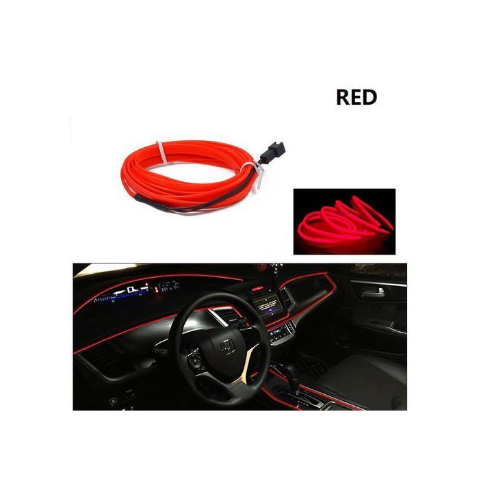Fil néon lumineux rouge 2 metre led pour tableaux de bord voiture moto camion