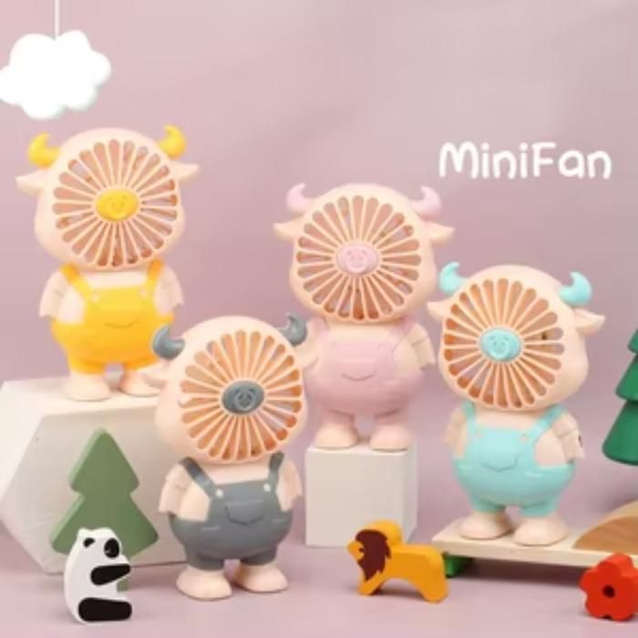 Mini ventilateur de dessin animé, charge USB, économie d'énergie, Rechargeable(Couleur aléatoire)