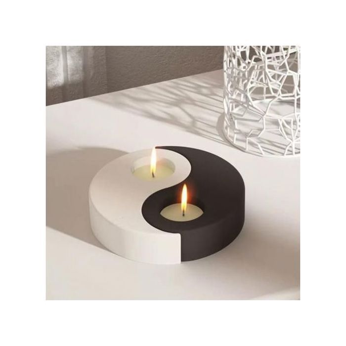 Bougeoirs - Yin Yang - Béton de jesmonite - 2,8 cm de haut - 13 cm de large - 2 bougies parfumées
