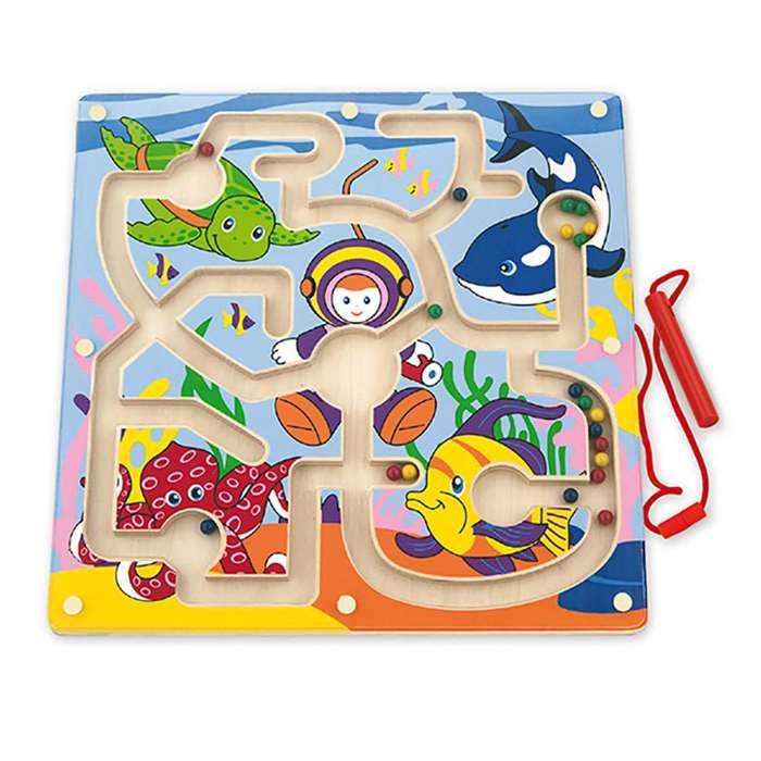 Jouet éducatif - Viga - Under the Sea - Plateau en bois - Crayon magnétique - Billes colorées
