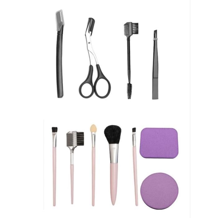 Pinceaux de maquillage - Pack de 5 mini pinceaux - 2 éponges - Kit de sourcils - Couleurs aléatoires