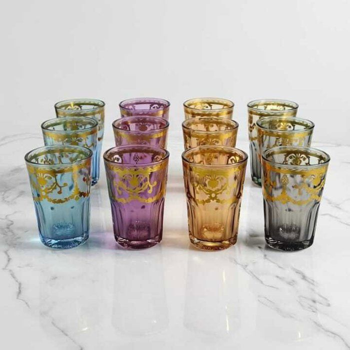 12 Verres à thé couleurs - Non spécifié - Set de 12 - Cristallin vert - Design marocain - Contenance généreuse