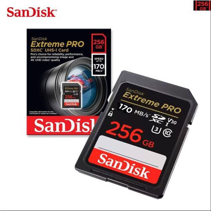 sandisk Nouvelle Carte memoire Sdxc Extreme Pro 256 Gb jusqu'à 170 Mo/s classe 10,U3,V30