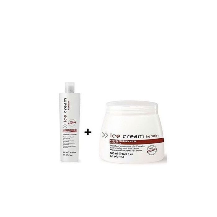Pack Inebrya Ice Cream Keratin : shampooing et masque pour des cheveux doux et soyeux.
