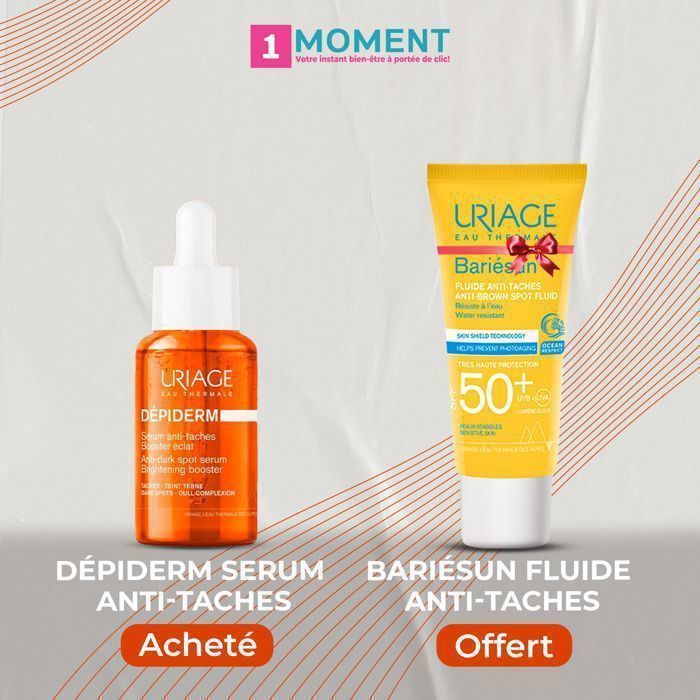Duo de soins pour le teint - Uriage - Depiderm Booster Éclat - Fluide Anti-Taches Bariesun - SPF 50+ - Non gras