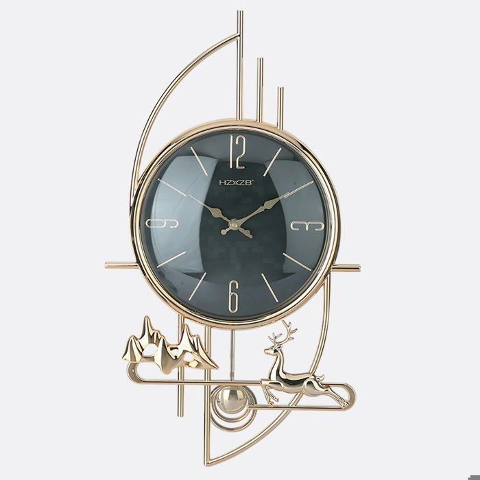 Horloge Murale - GENERIC - Moderne - Métal Noir - Cadran en Cuir - 54,6x25,6cm