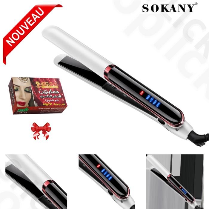 Lisseur à cheveux professionnel Fer à lisser jusqu'à 400 degrés Sokany pinces à lisser Blanc HS-955