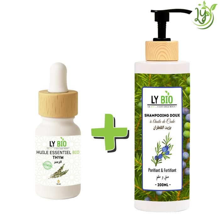 LYBIO PACK HUILE ESSENTIEL THYM 10ML + SHAMPOOING A L'HUILE DE CADE 200ML - PURIFIANT & FORTIFIANT