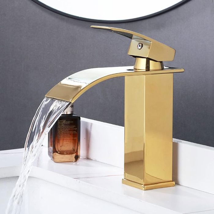 Robinet Gold de lavabo cascade en acier inoxydable Chaud froid