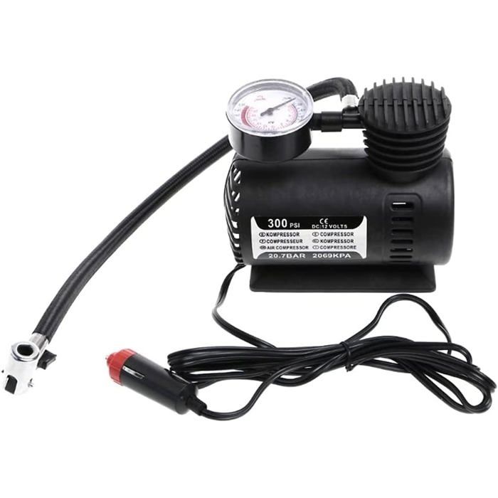 Mini compresseur d'air - Portable - 300 Psi - 12v - Pompe électrique - Manomètre intégré