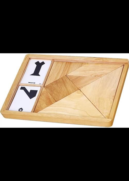 Puzzle - Tangram - Bois naturel - 7 pièces - 27 cartes - Pour enfants à partir de 3 mois