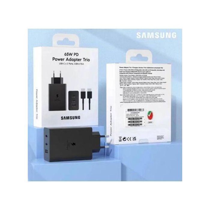 Samsung Chargeur Ultra Rapide Trio 65W 2X Ports USB Type C & 1x USB Type A câble type c