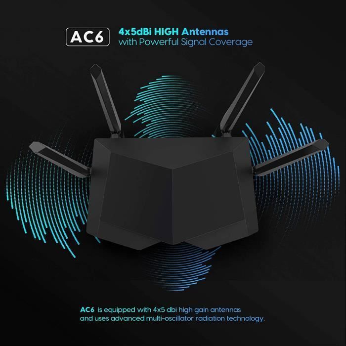 Routeur WiFi TENDA AC6 - Double bande AC1200 - 4 ports - 4 antennes - MU-MIMO