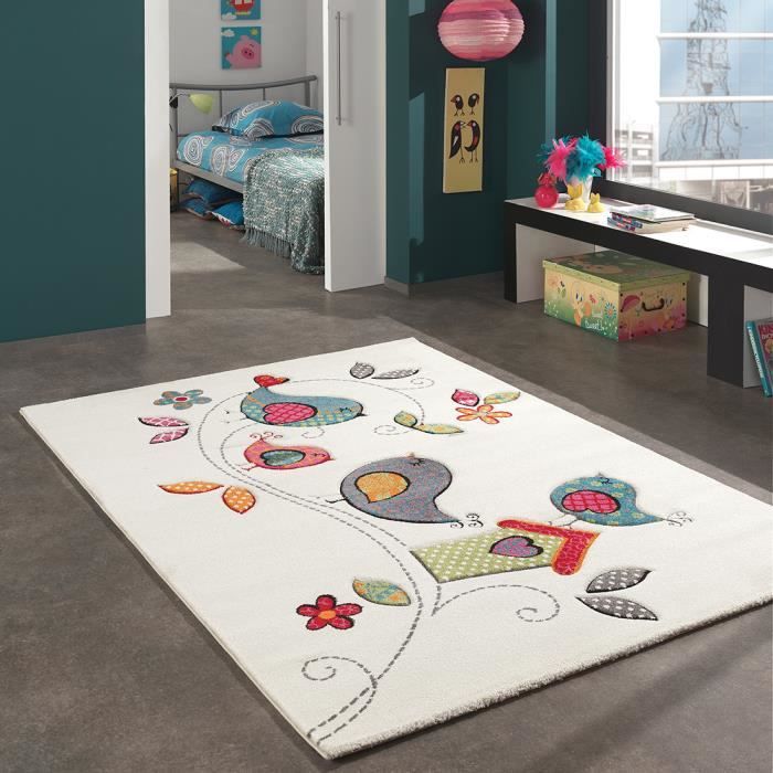 Tapis enfant - 120x170 cm - KIDS OISEAUX Crème - Polypropylène - UN AMOUR DE TAPIS