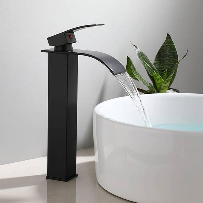 Robinet de salle de bain pour évier en cascade mitigeur pour lavabo noir mat