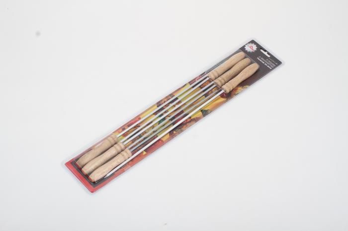 6PCS BROUCHE BARBECUE POIGN BOIS ZDBQ-14