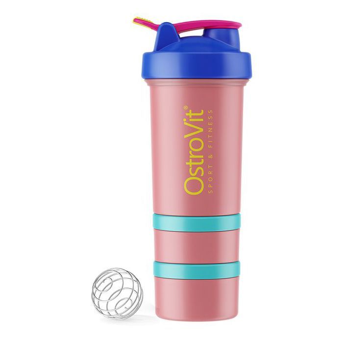 Shaker Premium 450 ml Miami Vibes Edition Blue-Pink - Compartiments Supplémentaires pour Capsules et Poudres