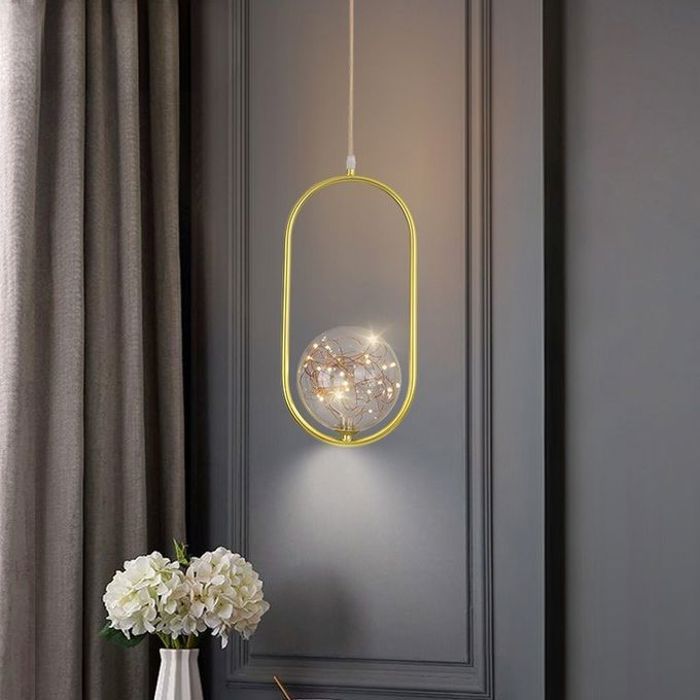 Suspension , Lampe laiton ovale Boule Magique LED -E27- + Ampoule LED Edison