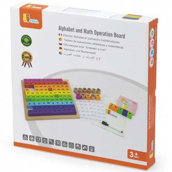 Jeu éducatif - Viga - Tableau Opérationnel Mathématique - Lettres et Chiffres - Bois Coloré - 3 mois et plus