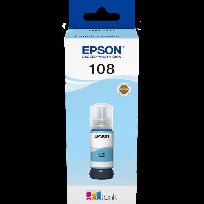 Bouteille d'encre EcoTank Epson 108 Cyan clair d'origine (C13T09C54A)