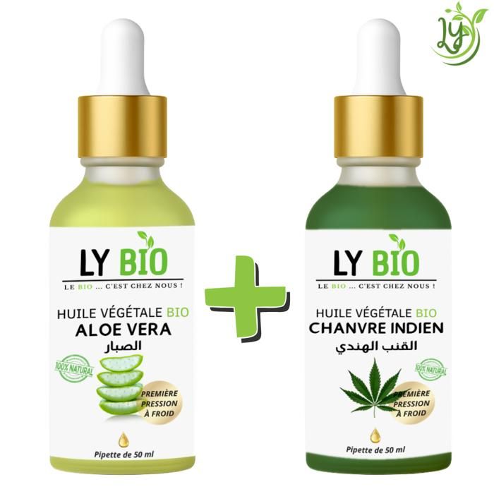Pack d'Huiles - LYBIO - Aloe Vera 50ml - Chanvre 50ml - Hydratant - Tous types de cheveux