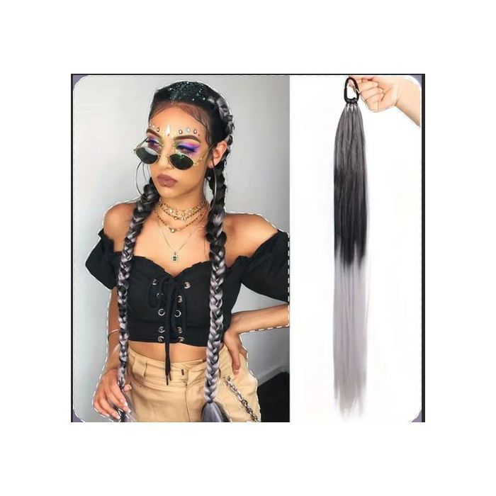 1Pc Extension de Queue de Cheval 70cm Tressées avec Élastique, Perruque pour femme