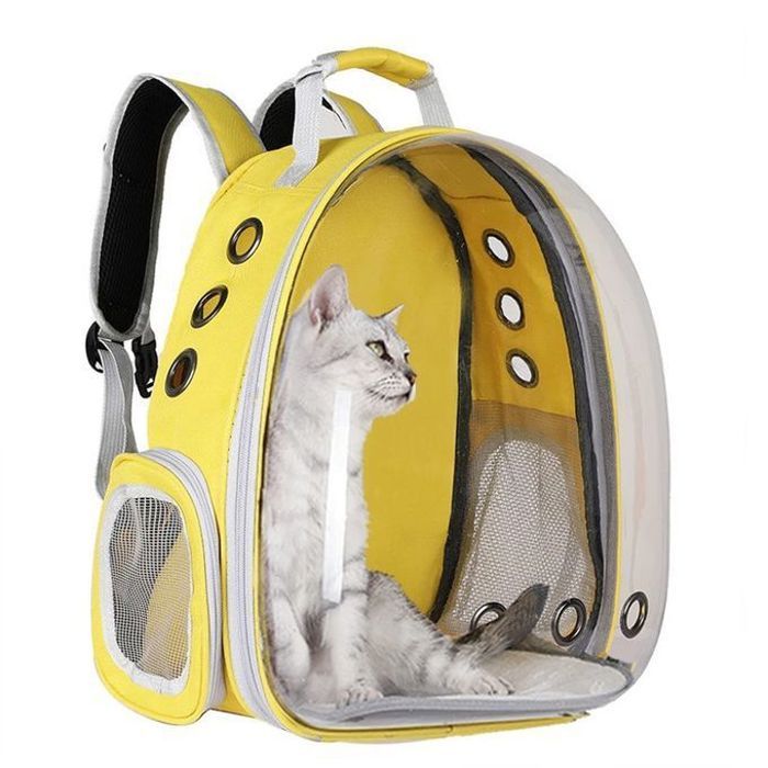 Sac cage de transport transparent pour chat et chien couleur jaune