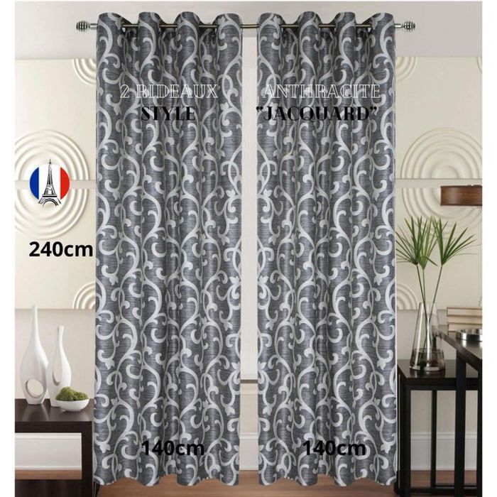 Rideaux Jacquard Anthracite - 2 Panneaux 140x240cm - Classiques & Élégants