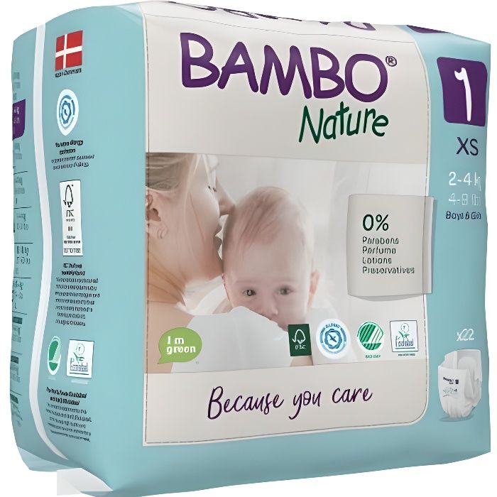Couche Taille 1 2-4kg 22 unités - BAMBO NATURE - Couches anatomiques écologiques