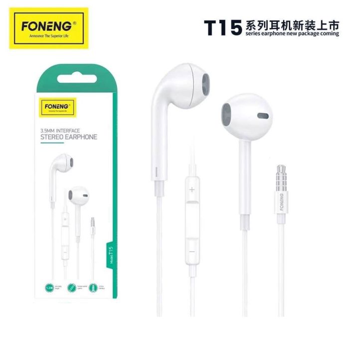 ECOUTEUR AVUC MICRO Foneng T15 Stereo Earphones 3.5mm MICROPHONE DICTAPHONE Compatibilité Avuc tout les Telephone