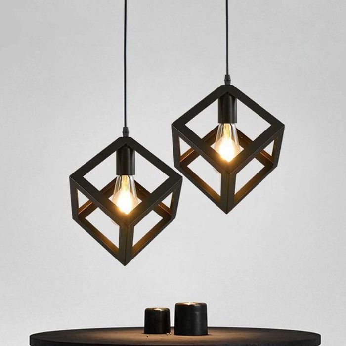 Suspension Cube Noir + Ampoule à Filament LED 4W