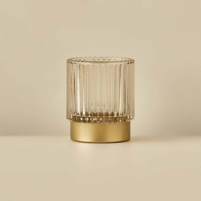 Bougeoir - Benno - Ambre - Verre - 7x8 cm - Métal doré