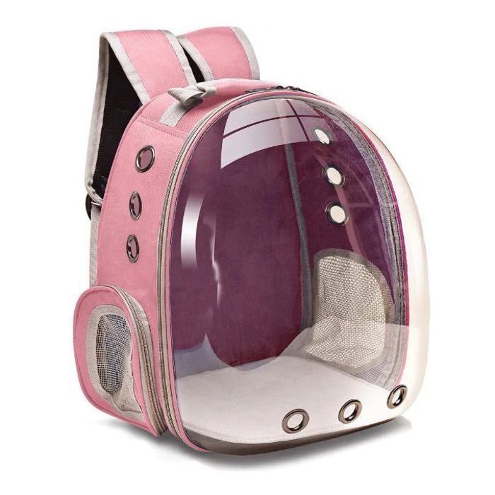 Sac cage de transport transparent pour chat et chien couleur rose