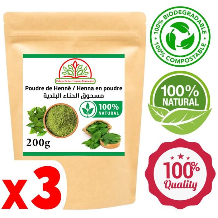 Poudre Henné 100% naturel corps et cheveux 600g