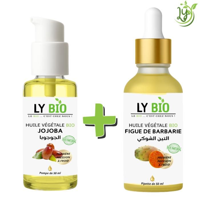 LYBIO PACK HUILE JOJOBA 50ML - POMPE + HUILE FIGUE DE BARBARIE 50ML - PIPETTE