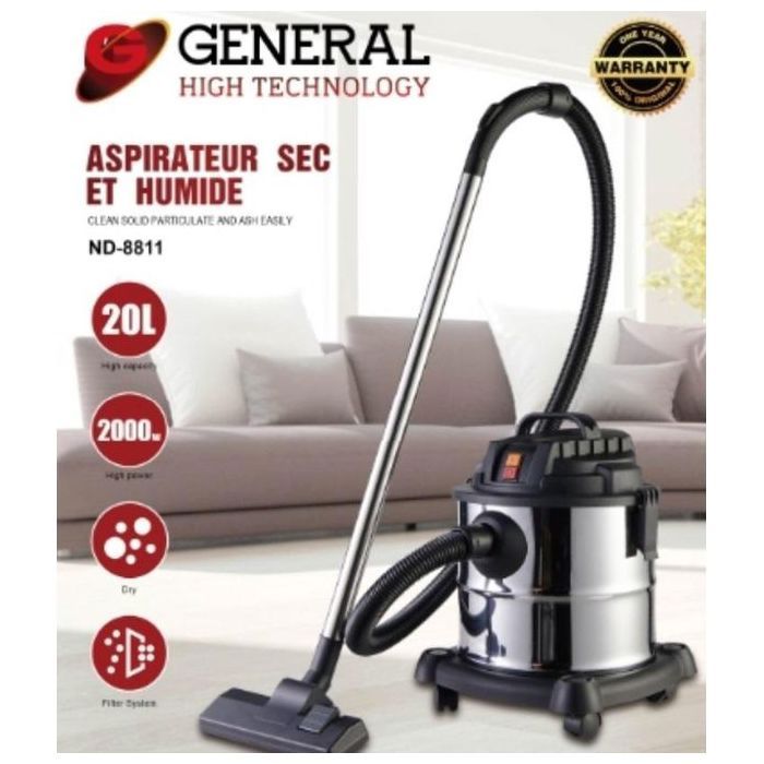 Aspirateur eau et poussière - GENERAL - 20L - 2000W - Filtre HEPA - Accessoires inclus